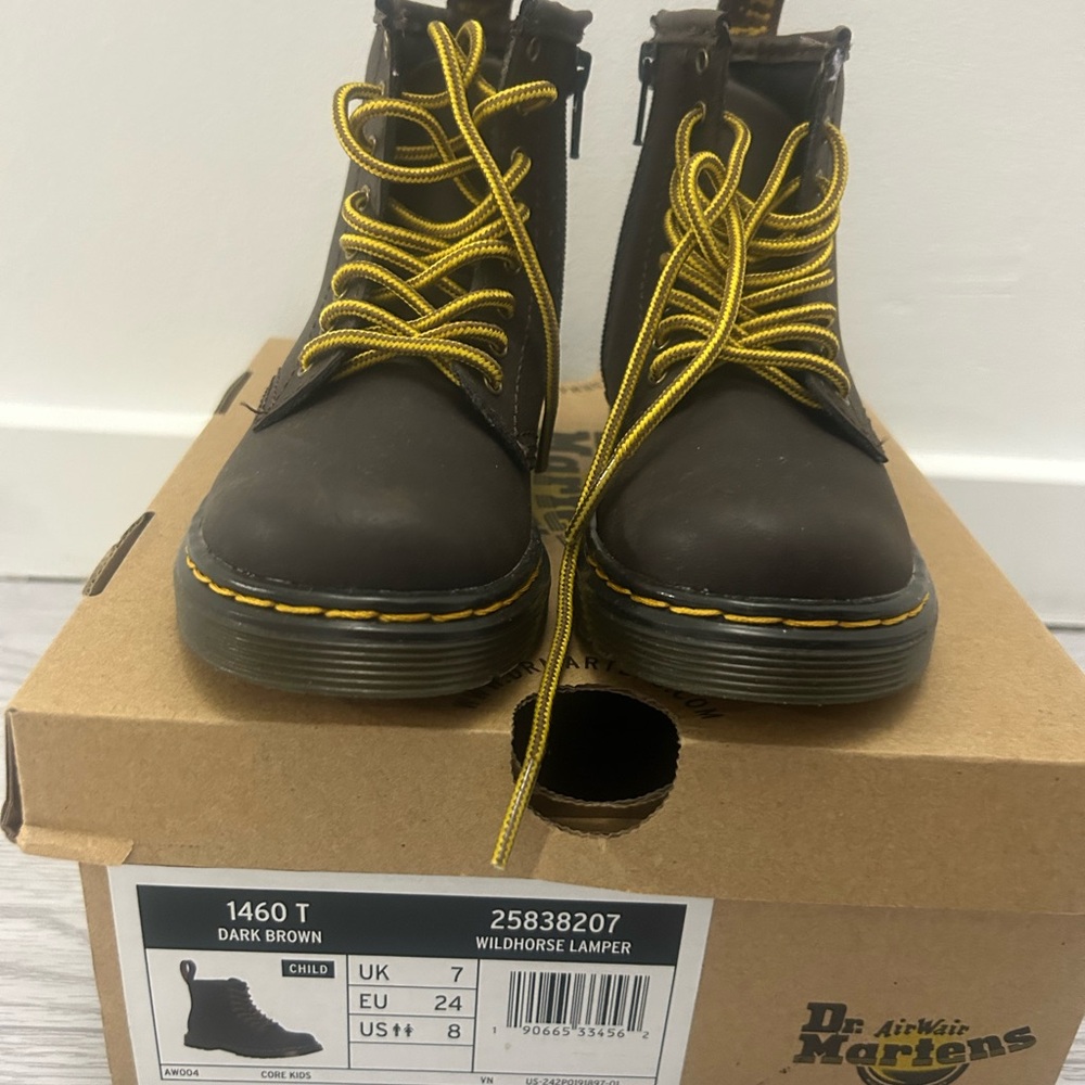 Dr. Martens Brown Boots with Yellow Laces